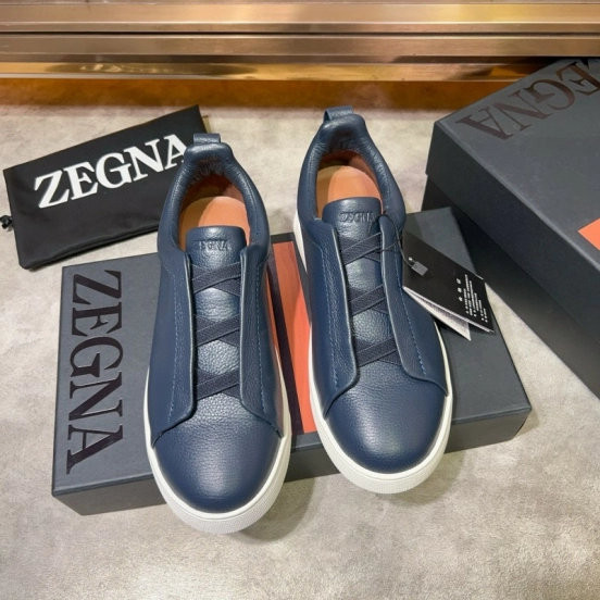 2024 Men Ermenegildo Zegna Navy Calfskin Slip-On Sneakers MJ00280