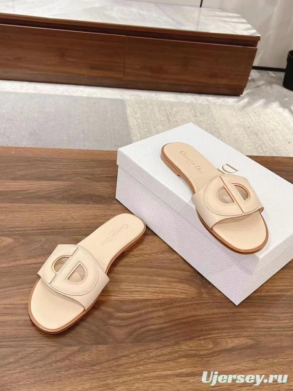 2025 Dio Ivory Leather Slippers LY00260