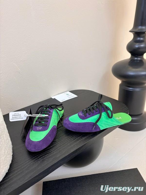 2025 Women Prada Green Purple Suede Sneakers