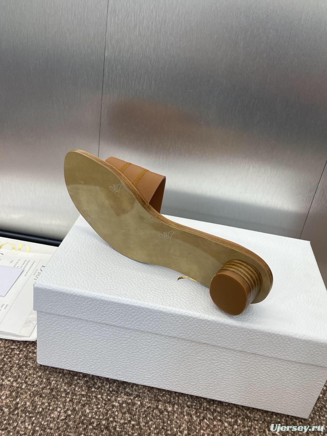 2025 Women Dior Brown Leather Slippers