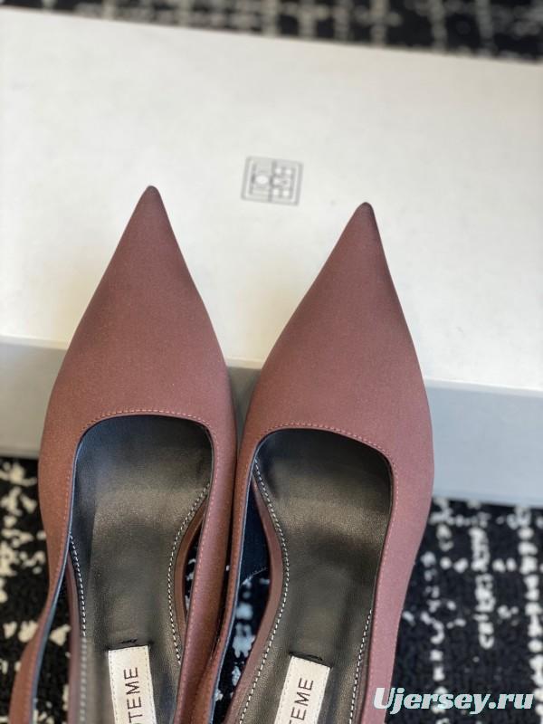 2025 Women Toteme Brown Satin Slingback Pointed Toe Heels
