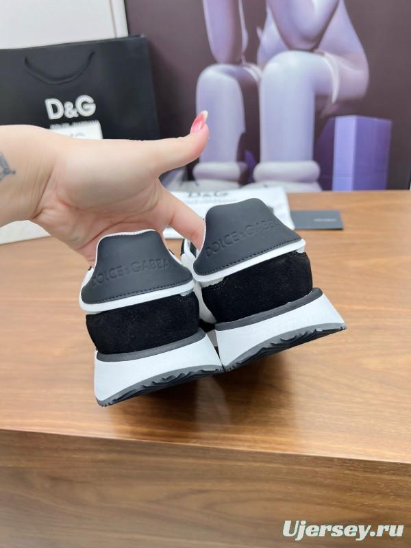 2025 Unisex Dolce & Gabbana Black White Mesh Suede Sneakers LY00300