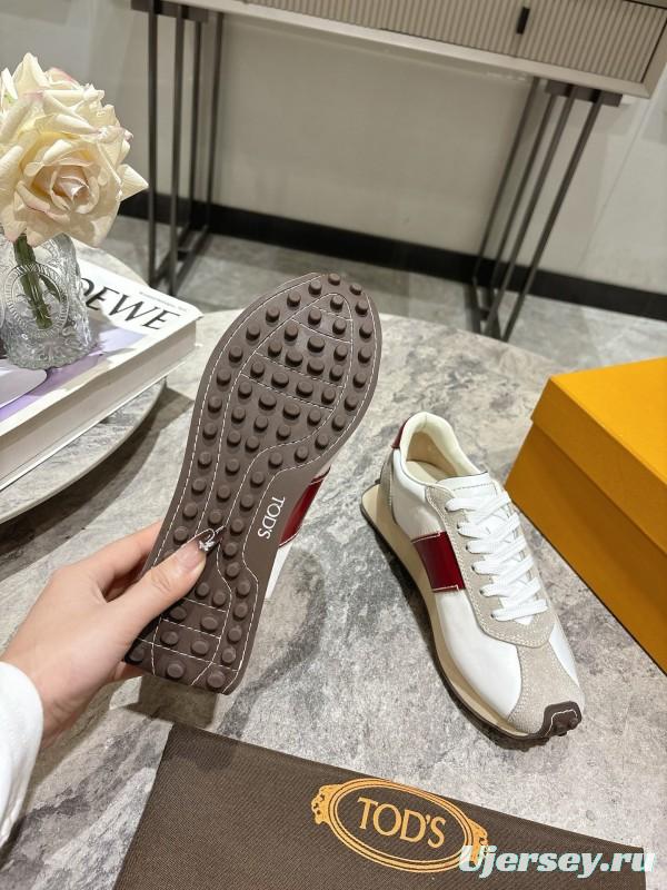 2025 Women TOD'S White Red Leather Suede Sneakers