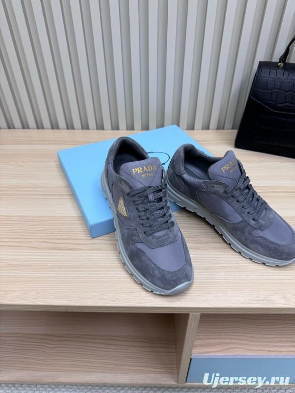 2025 Women Prada Grey Suede Leather Sneakers LY00300