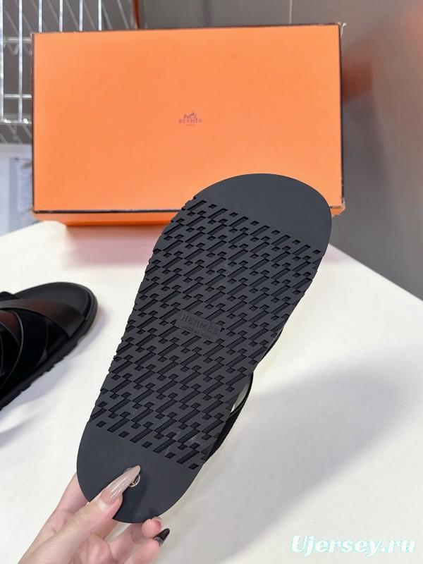 2025 Slippers Hermès Black Leather Slippers