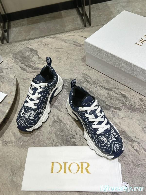 2025 Women Dior Navy White Fabric Sneakers