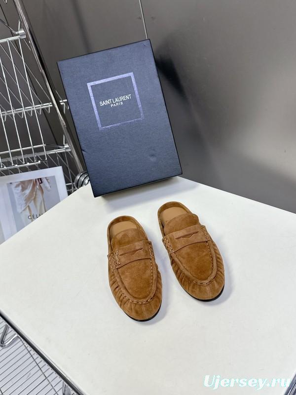 2025 Women Yves Saint Laurent Brown Suede Loafers KFY00330