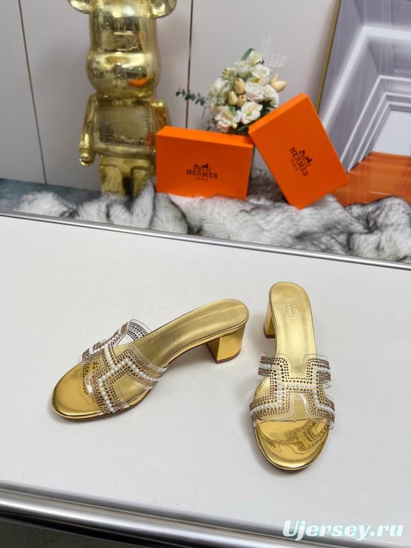2025 Hermès Gold Leather Slippers MJ00180