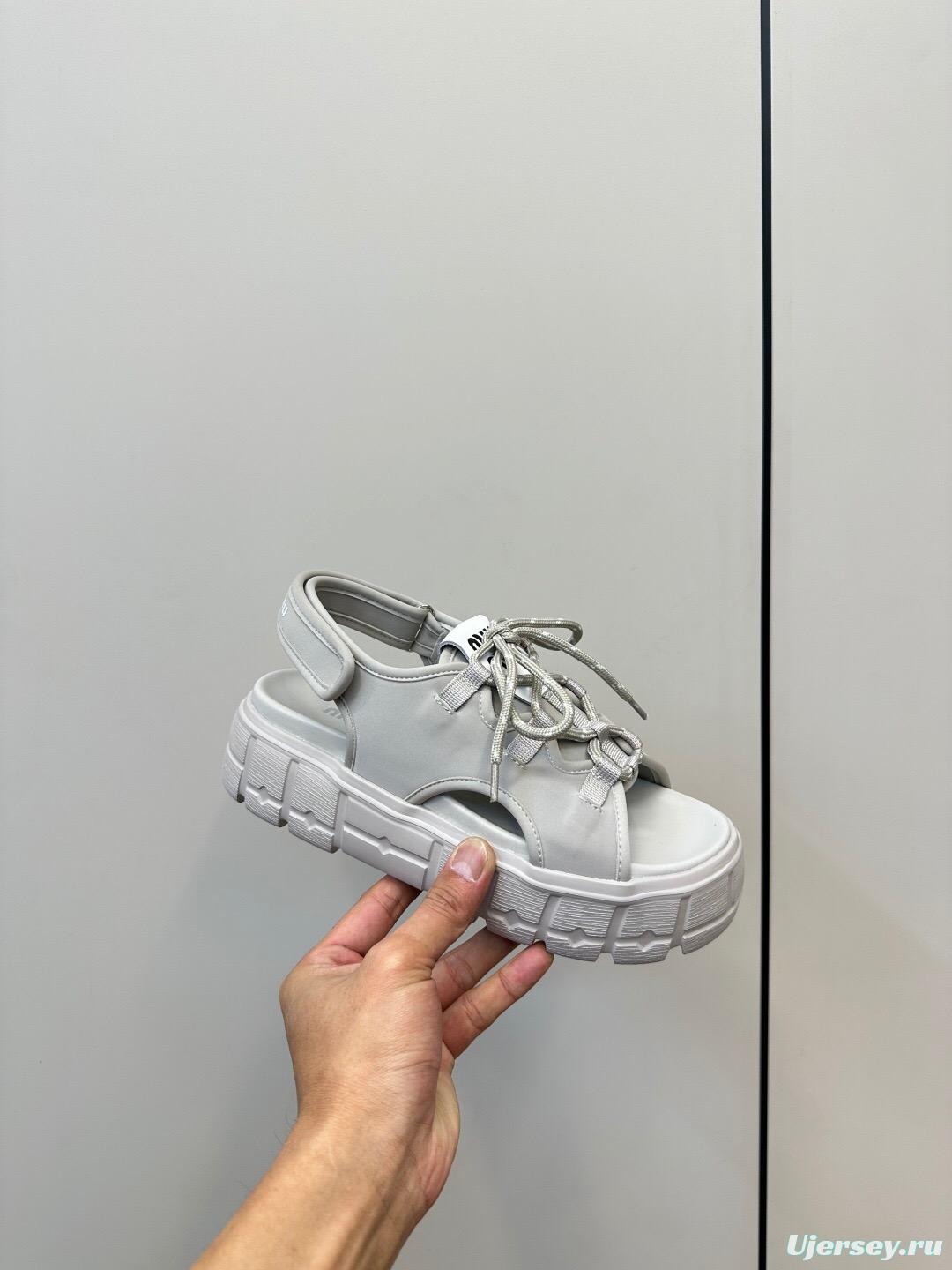 2025 Women Miu Miu White Leather Sandals LY00240