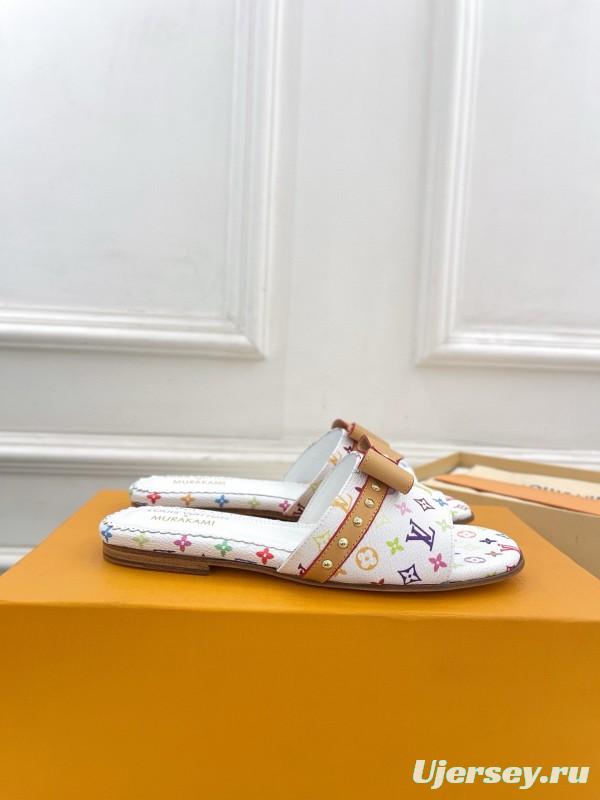 2025 Slippers Louis Vuitton Multicolor Leather Bow MJ00290