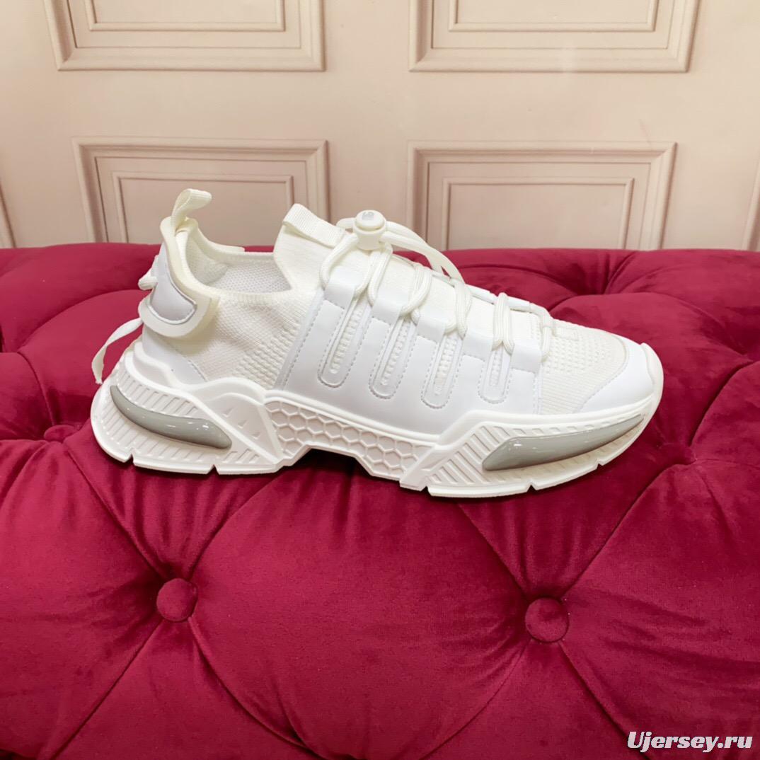 2025 Unisex Dolce & Gabbana White Mesh Leather Sneakers LY00340