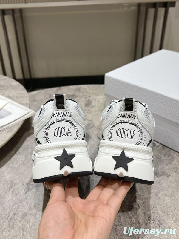 2025 Women Dior White Mesh Leather Sneakers