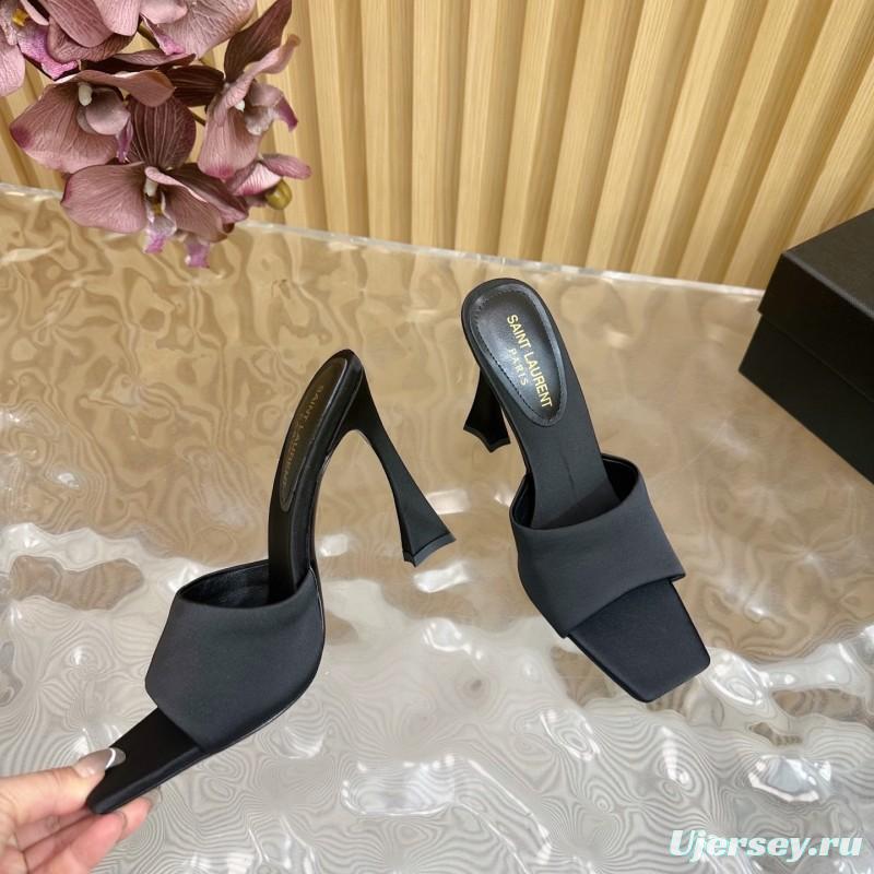 2025 Women Yves Saint Laurent Black Silk Heels KFY00280