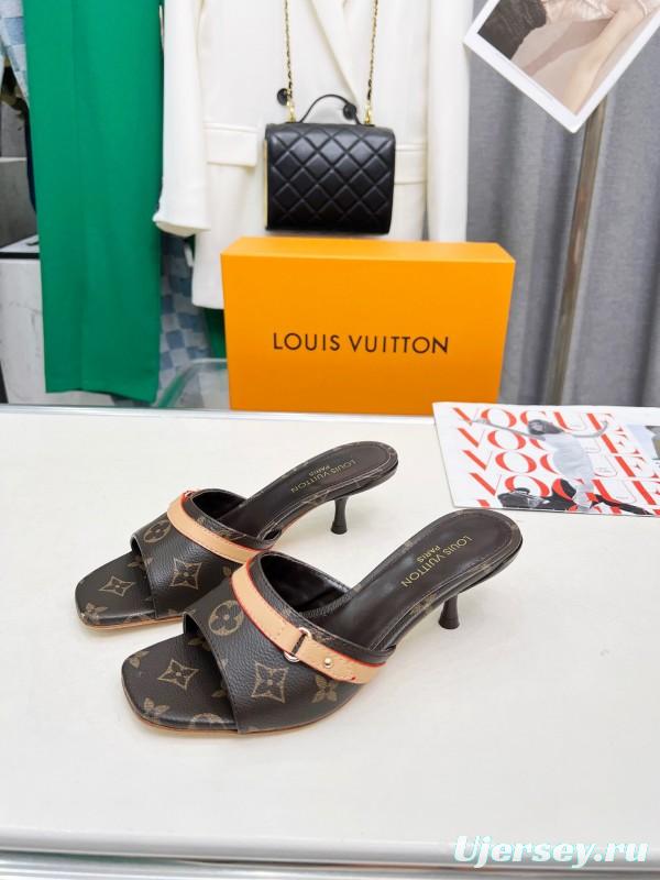 2025 Women Louis Vuitton Brown Leather Sandals