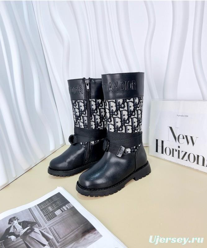 2024 Kids Dior Black Leather Fabric Boots