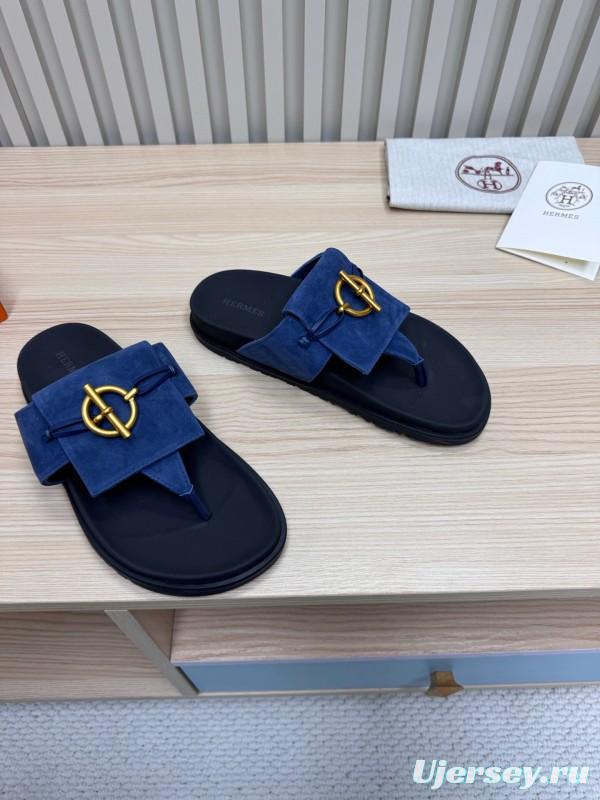 2025 Slippers Hermès Blue Leather Slippers