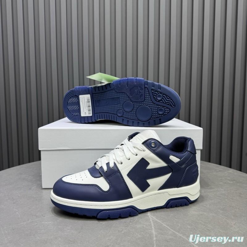 2025 Unisex Off-White Navy White Leather Sneakers MJ00320