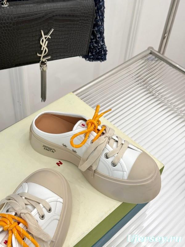 2025 Women Yves Saint Laurent White Leather Low-Top Platform Sneakers Yellow Laces Casual Chic YSL1234 (F)