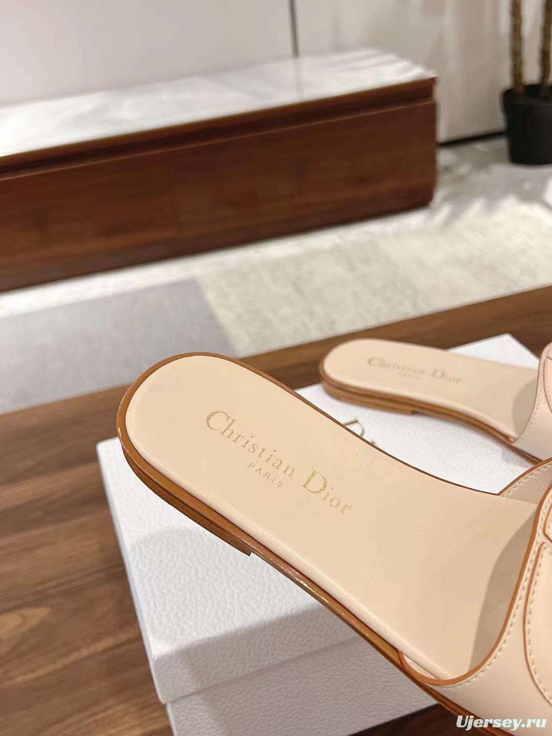 2025 Dio Ivory Leather Slippers LY00260