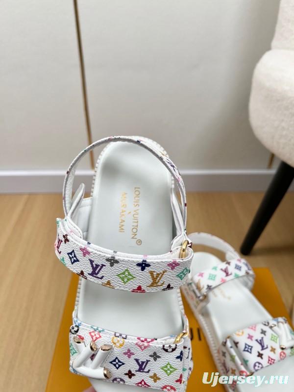 2025 Women Louis Vuitton White Multicolor Leather Sandals KFY00280