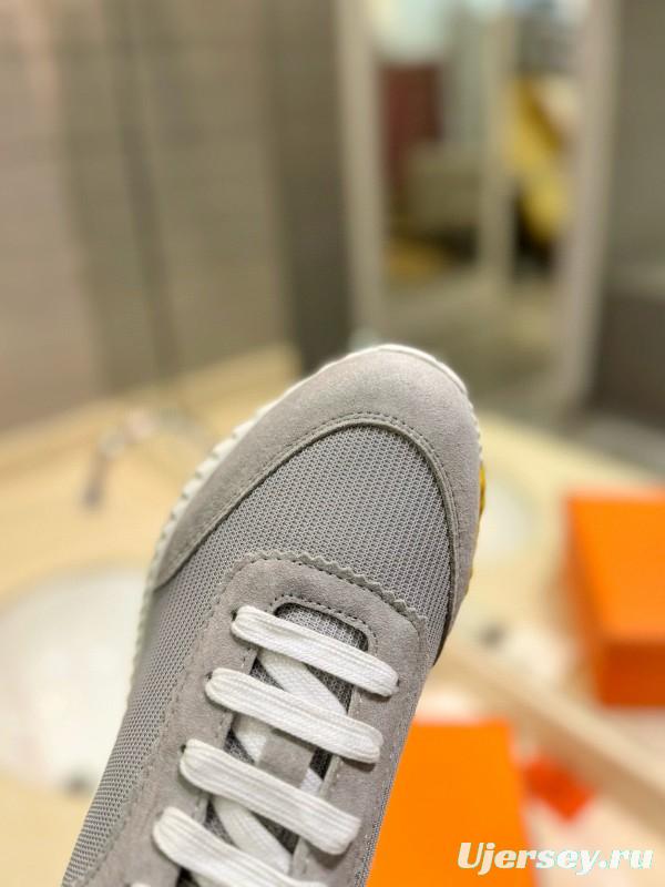 2024 Unisex Hermès Gray Beige Silk Suede Sneakers MJ00320