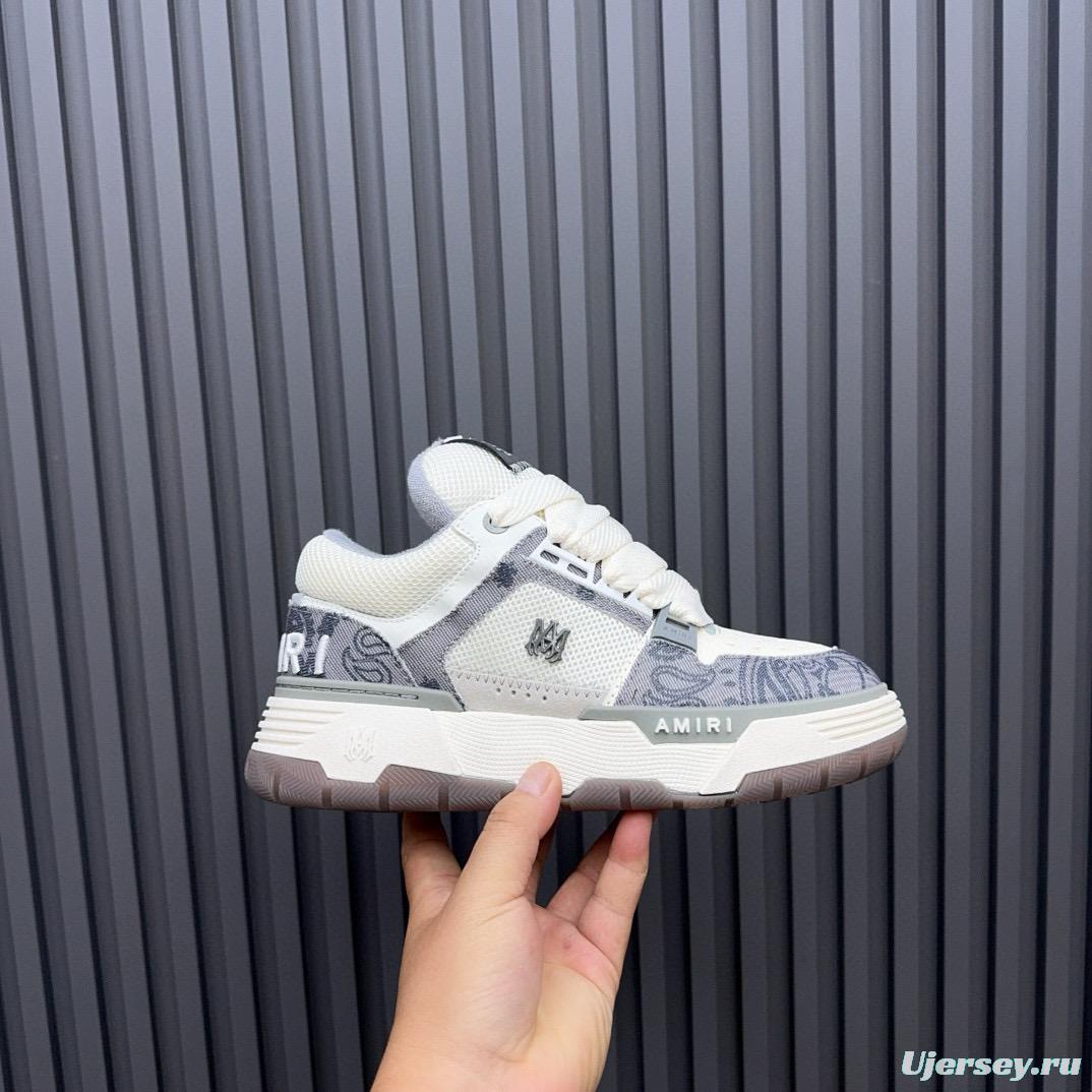2024 Unisex Amiri White Grey Mesh Leather Sneakers MJ00360
