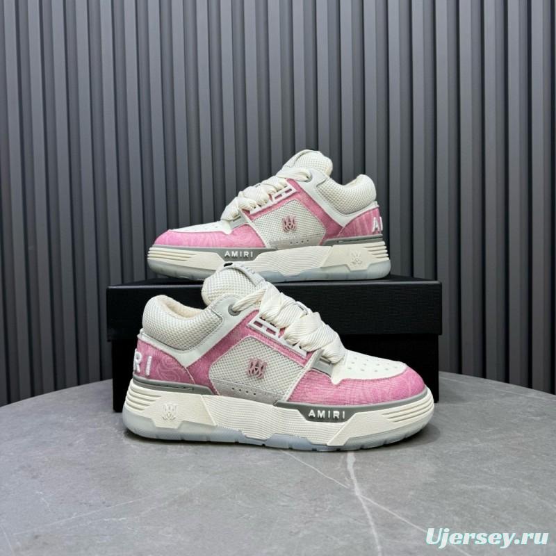 2024 Unisex Amiri Pink White Mesh Suede Sneakers MJ00360