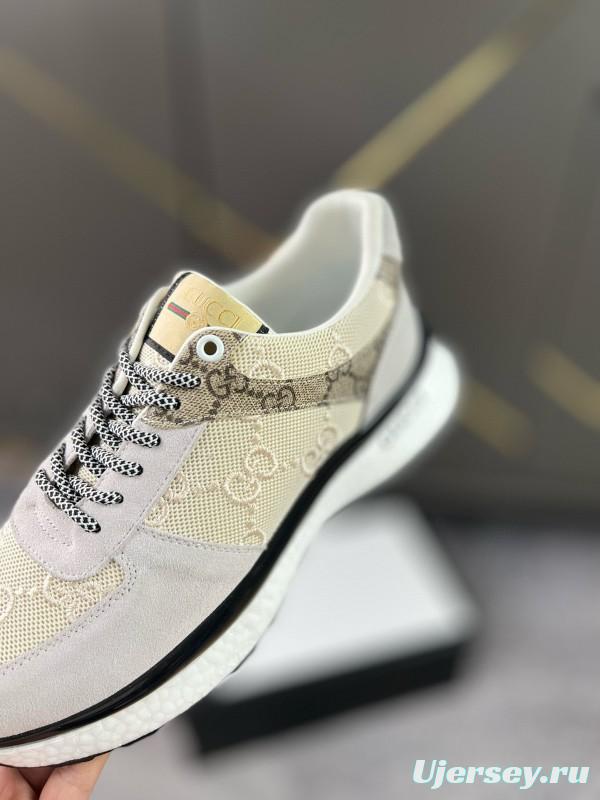 2024 Men Gucci Beige Brown Canvas Leather Sneakers MJ00260
