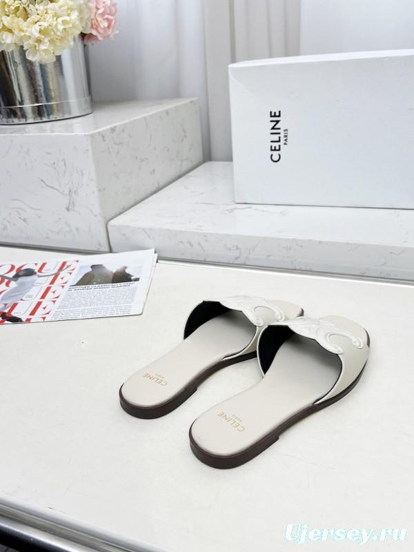 2025 Women Celine White Leather Slippers