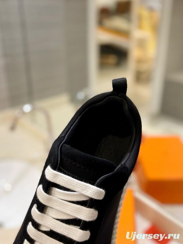 2024 Unisex Hermès Black Orange Imported Silk Calfskin Sneakers MJ00320