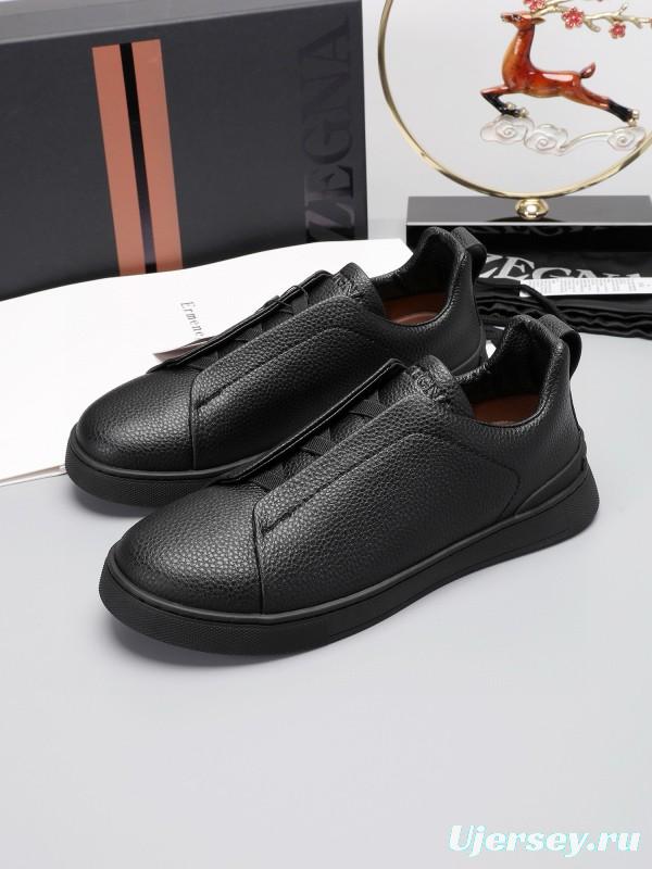 2024 Men Ermenegildo Zegna Black Leather Sneakers MJ00240
