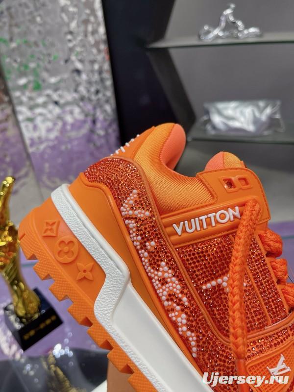 2024 Kids Louis Vuitton Orange Leather LV Trainer
