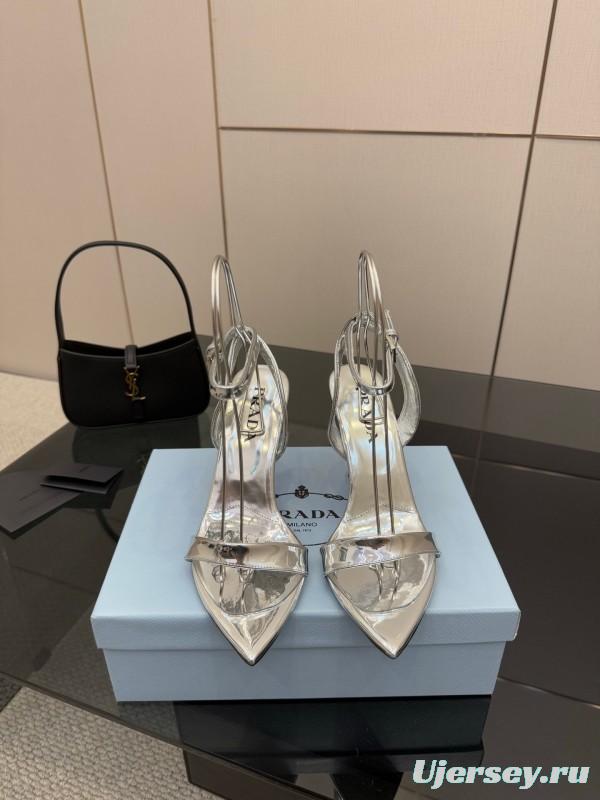 2025 Women Yves Saint Laurent Silver Leather Stiletto Sandals