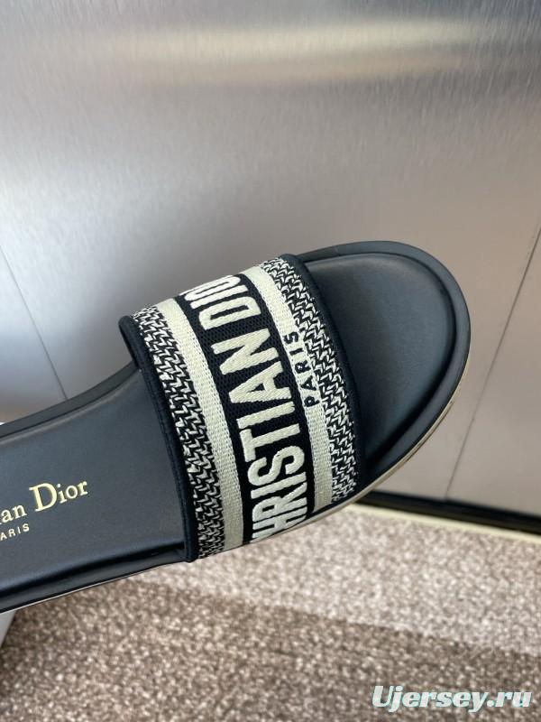 2025 Slippers Dior Black Fabric Slippers CD Logo KFY00280