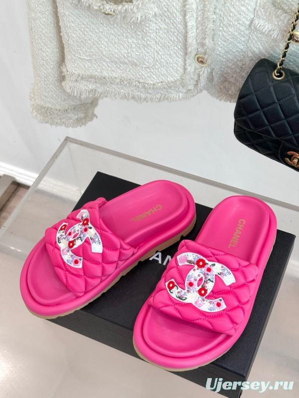 2025 Slippers Chanel Pink Silk Slippers