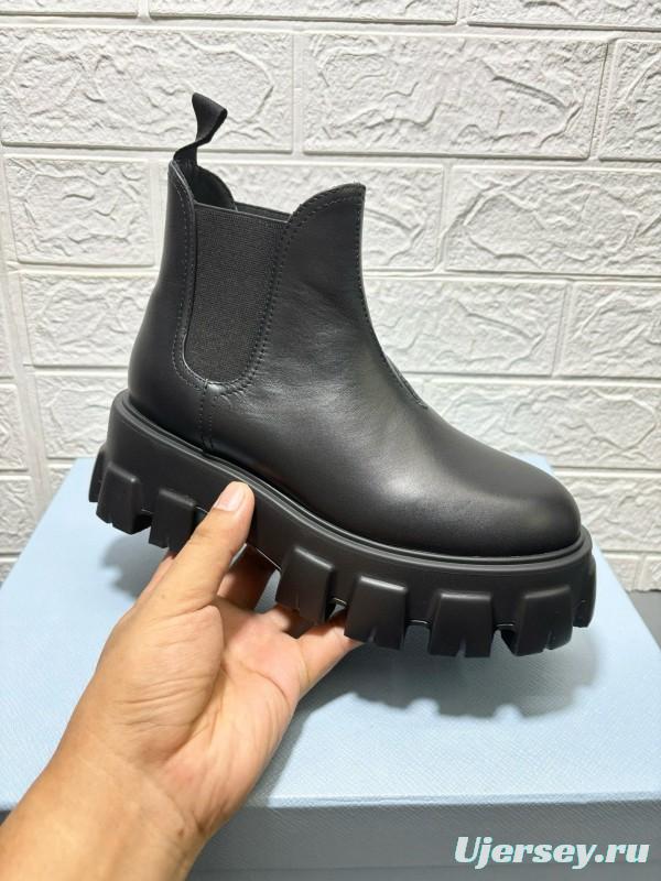 2024 Women Prada black leather short boots MJ00380