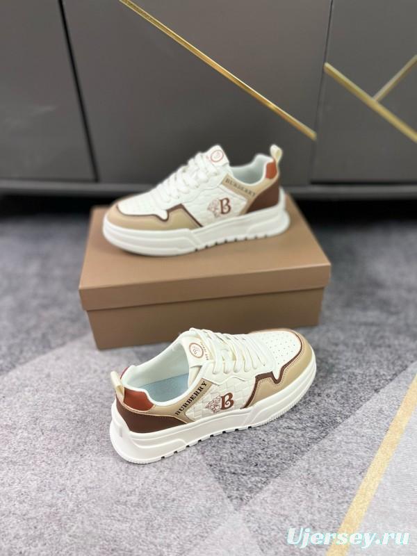 2024 Women Burberry White Beige Leather Sneakers MJ00251