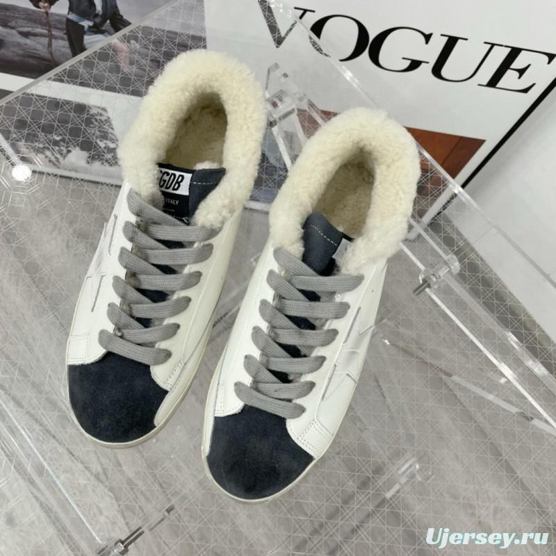 2025 Women GGDB White Black Shearling Leather Sneakers