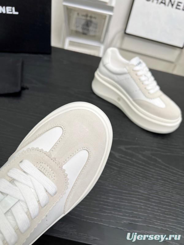 2025 Women Chanel White Beige Leather Suede Sneakers LY00290