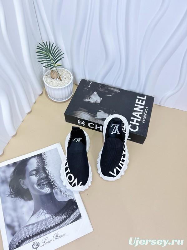 2024 Kids Louis Vuitton Pink White Black Fabric Sneakers