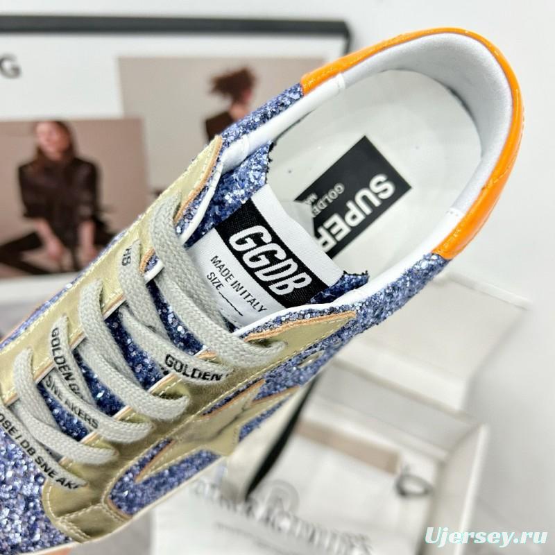2025 Women GGDB Blue Silver Leather Glitter Low Top Sneakers