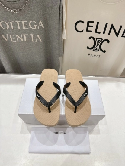 2025 Unisex The Row Beige And Black Leather Casual Flip-Flops Handmade KFY00160