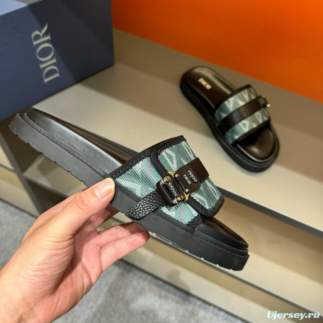 2024 Slippers Dior Green Black Leather Fabric Slippers