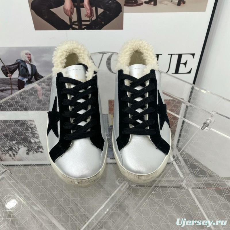 2025 Women GGDB Black White Leather Shearling Sneaker
