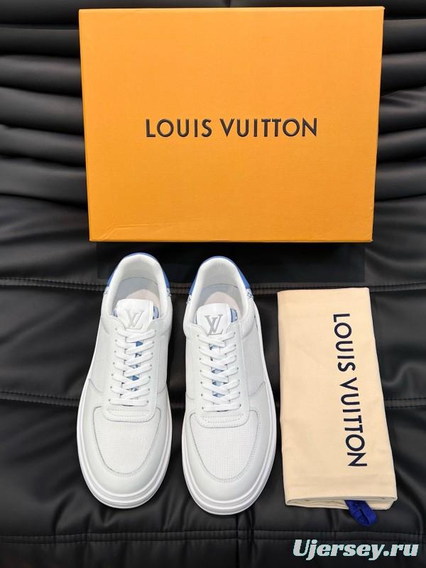 2024 Unisex Louis Vuitton White Blue Cow Leather Mesh Sneakers MJ00400