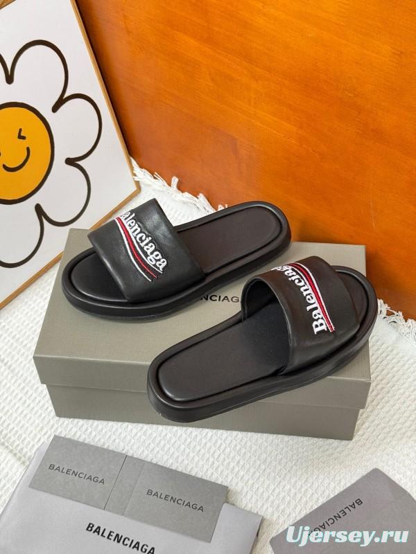 2025 Slippers Balenciaga Black Leather Slippers KFY00230