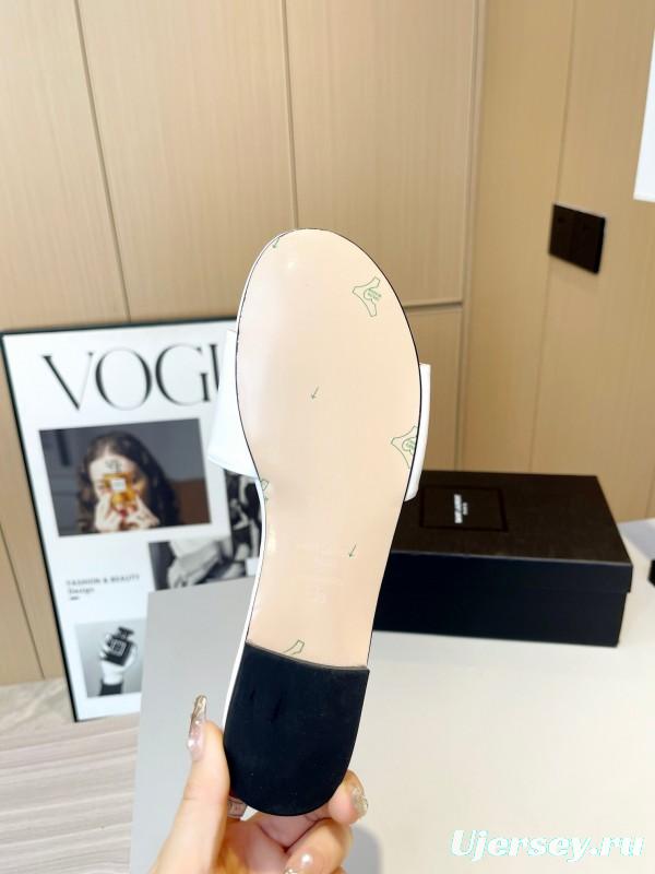 2025 Women Yves Saint Laurent White Leather Slippers LY00180