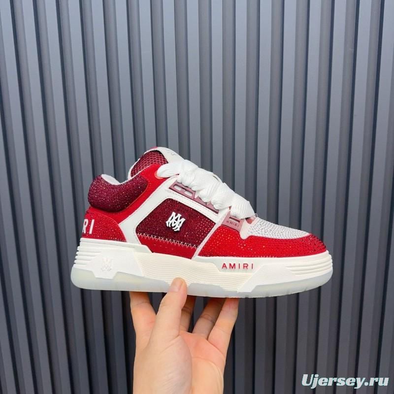 2024 Unisex Amiri Red White Leather Mesh Sneakers MJ00410
