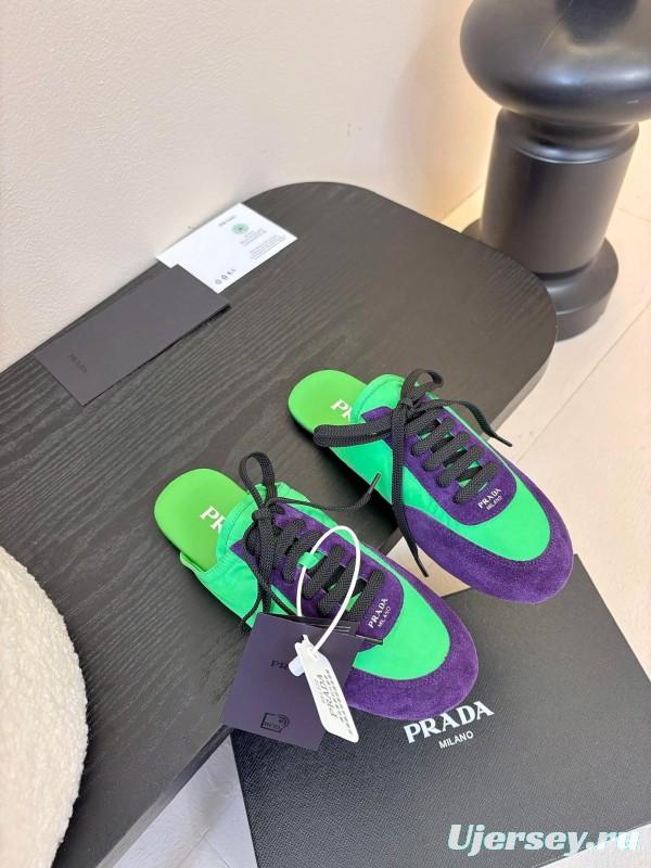 2025 Women Prada Green Purple Suede Sneakers
