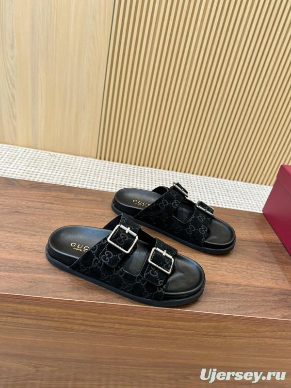 2025 Women Gucci Black Suede Leather Sandals LY00260